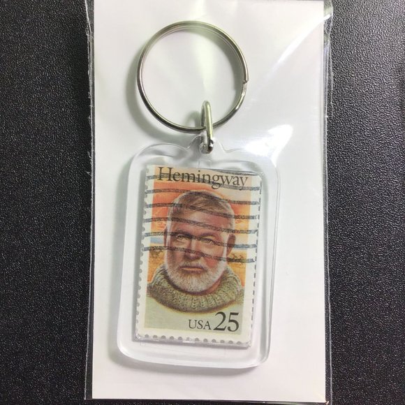 Hemingway Keychain - Upcycled Recycled Postage Stamp Key Chain - Picture 3 of 9